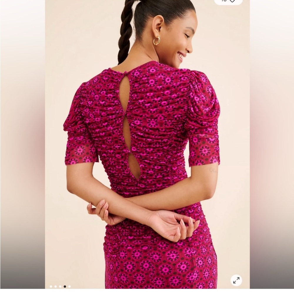 NWOT FREE PEOPL size Large Women’s Fuchsia Ruched Midi Dress with Side Slit